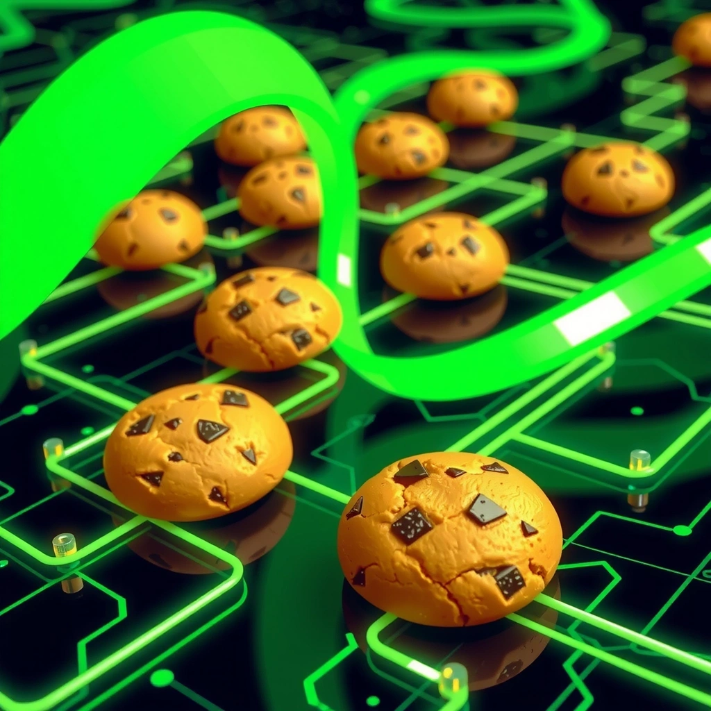 Digital cookies and data visualization in cyberpunk style